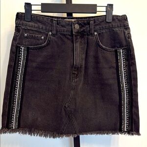 Free People Black Denim Skirt with Embellishments Size 8